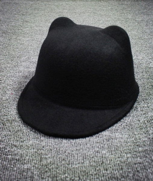 Cat Ears Wool Derby Bowler Cap